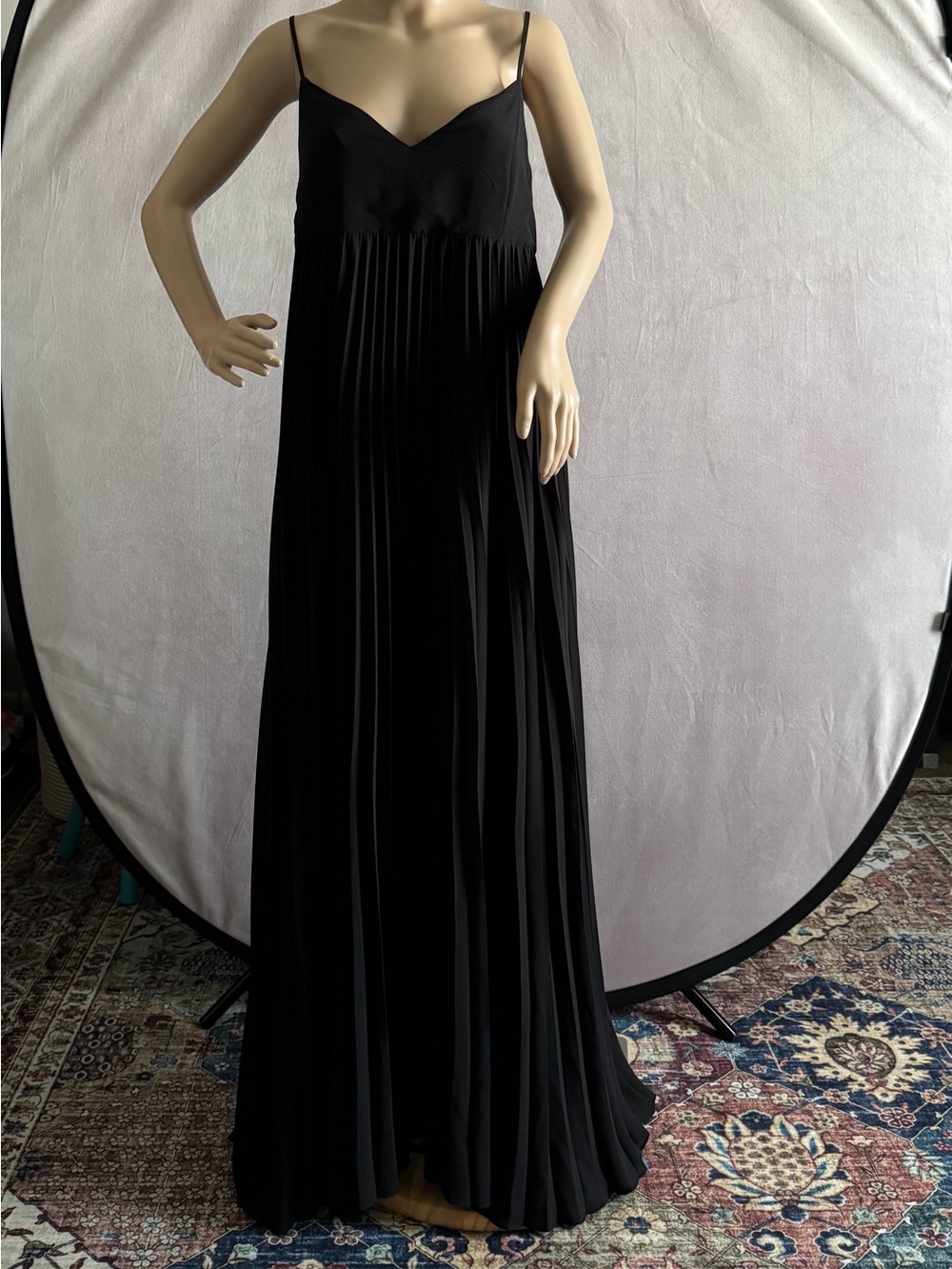 Express Black Pleated Maxi Dress with Spaghetti Straps
